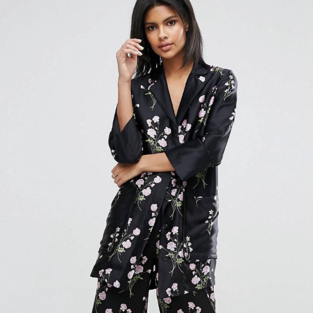 Warehouse Floral Silky Pajama Kimono Blouse